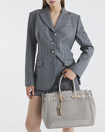 Grey Faux Suede Tote Bag