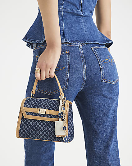 Blue Denim RI Monogram Mini Cross Body Bag