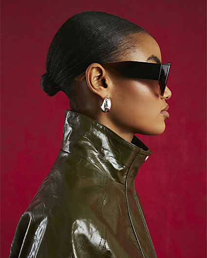 Green Faux Leather Funnel Neck Bomber Jacket