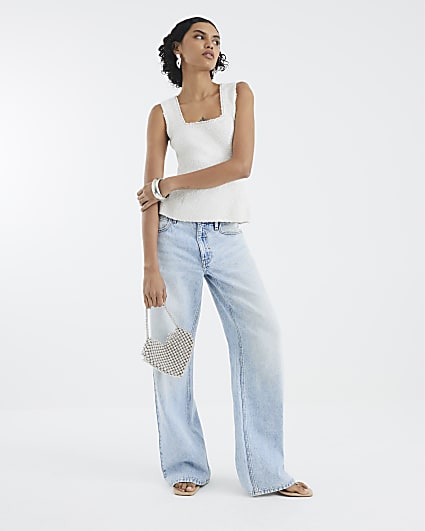 White Boucle Embellished Trim Vest