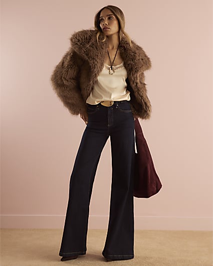 Brown Faux Fur Collared Jacket