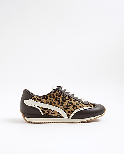 Brown Leopard Print Retro Trainers