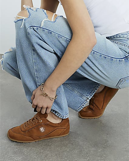 Beige Lace Up Trainers