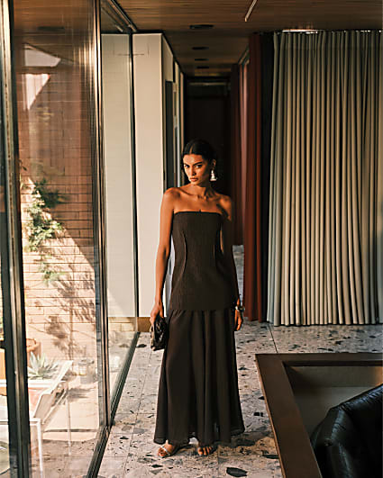RI Studio Brown Hybrid Sheer Maxi Dress