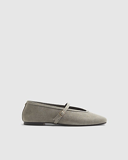 Grey Faux Suede Mary Jane Shoes