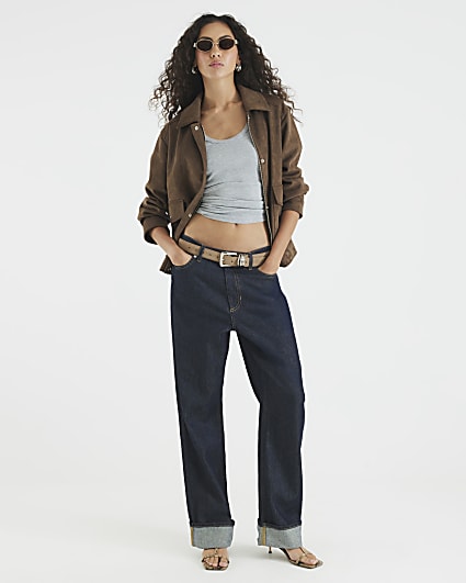 Brown Faux Suede Collared Jacket