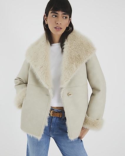 Cream Faux Shearling Lined Jacket