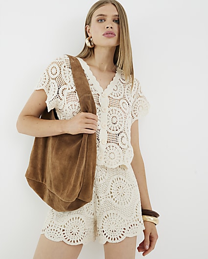 Brown Suede Shoulder Bag