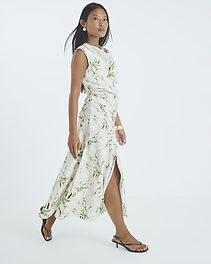Petite Cream Floral Cowl Neck Maxi Dress
