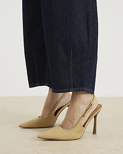 Beige Faux Suede Slingback Buckle Court Heels