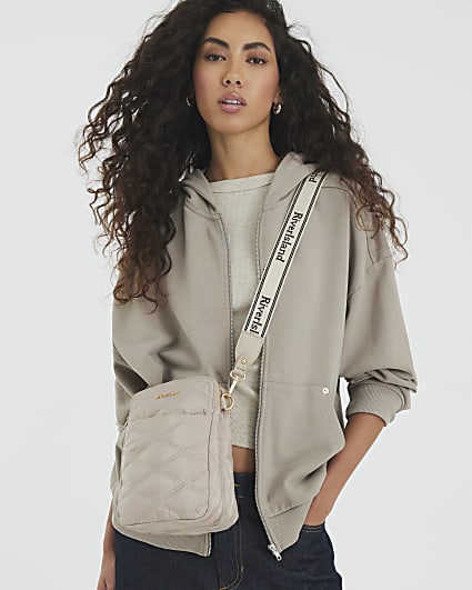 Beige Quilted Messenger Bag