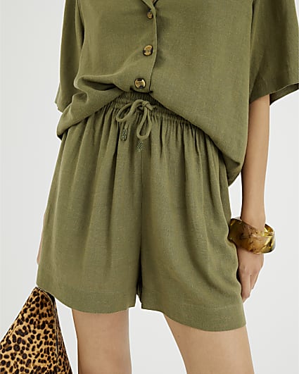 Khaki Linen Blend Shorts