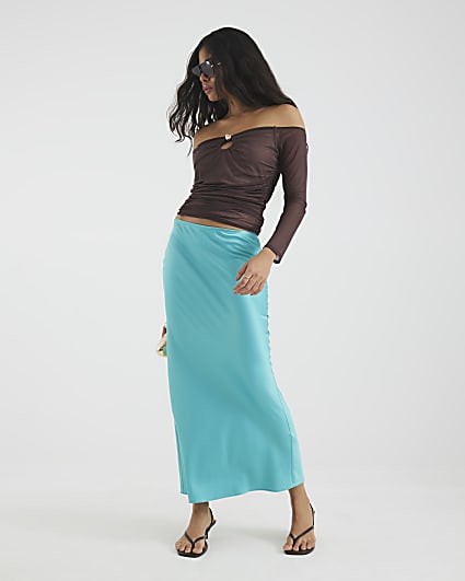 Blue Satin Maxi Skirt