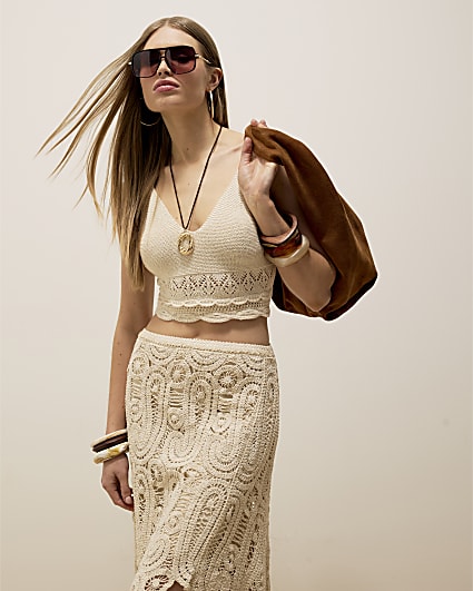 Cream Crochet Sleeveless Bralet