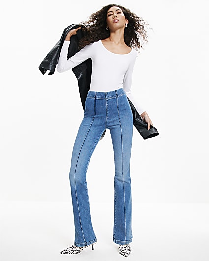 Blue Pull-On Sculpt Flared Jeans