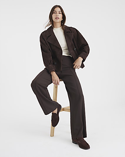 Brown Elasticated Wide Leg Trousers