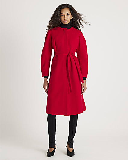 Red Longline Belted Coat