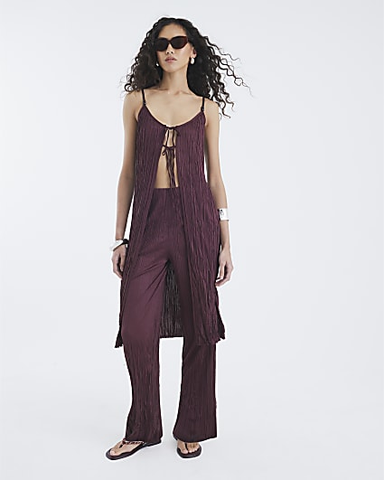 Red Wide Leg Plisse Trousers