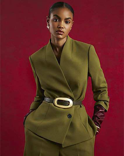 Green Collarless Blazer
