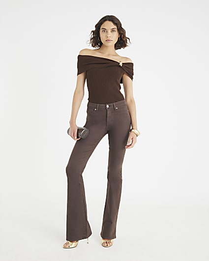 Brown Mid Rise Bootcut Jeans
