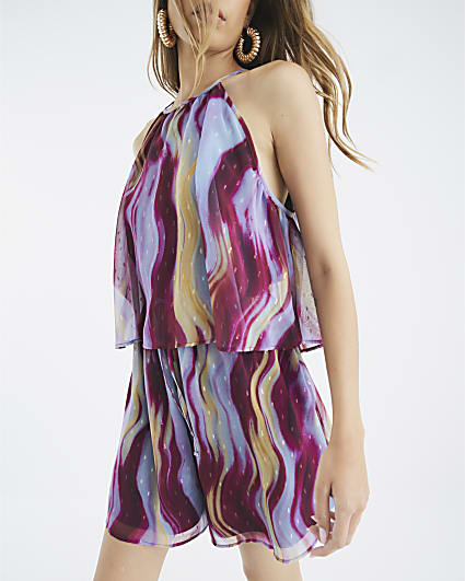 Brown Sleeveless Abstract Playsuit