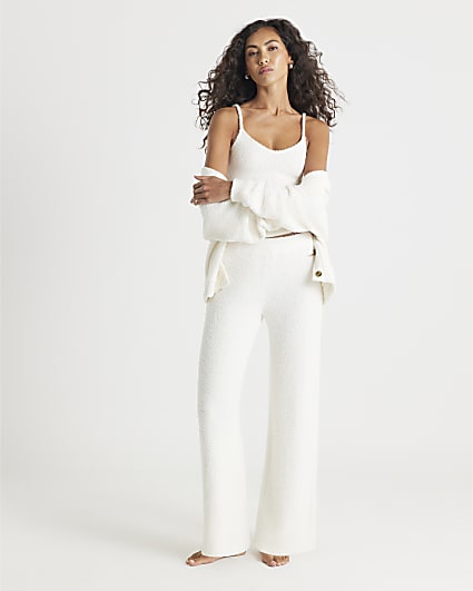 Cream Fluffy Cosy Wide Leg Trousers