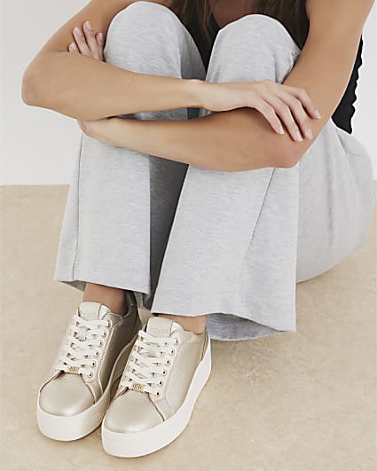 Gold Platform Lace Up Trainers