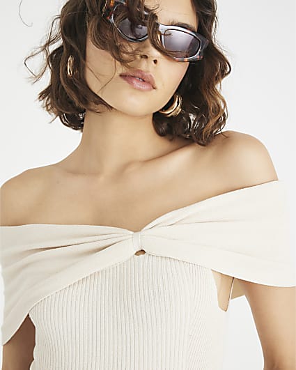 Cream Knit Bardot Top