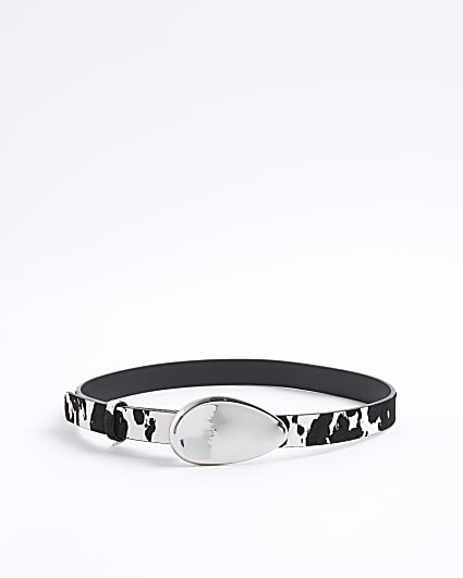 Cream Suede Cow Print Buckle Belt