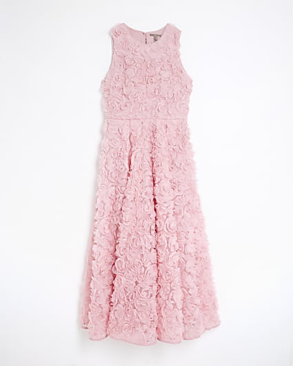 Petite Pink 3D Floral Occasion Midi Dress