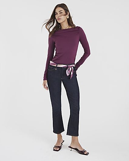 Purple Long Sleeve Ruched Drape Top