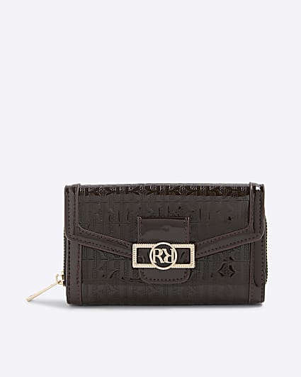 Brown Embossed RI Monogram Purse