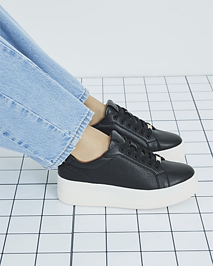Black Platform Lace Up Trainers