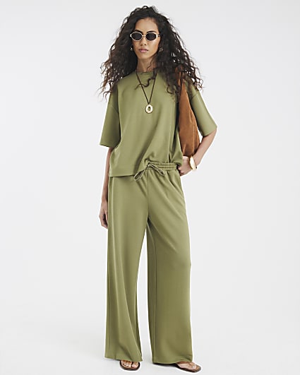 Khaki Premium Wide Leg Joggers