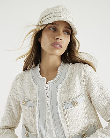 Cream Boucle Baker Boy Hat
