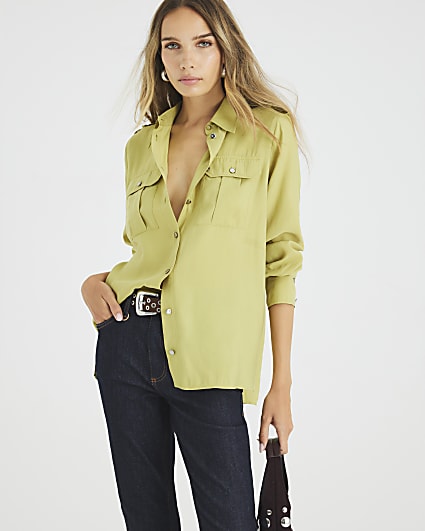 Green Long Sleeve Utility Pocket Shirt