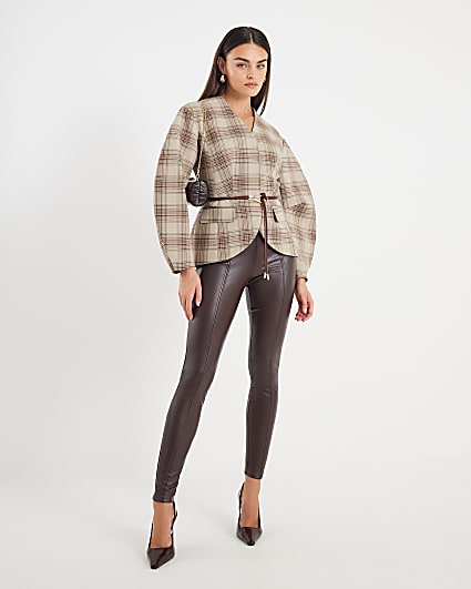 Brown High Waisted Faux Leather Leggings