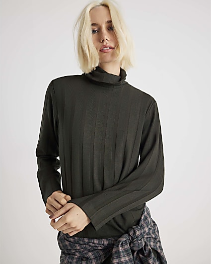 Green Cosy Wide Ribbed Top