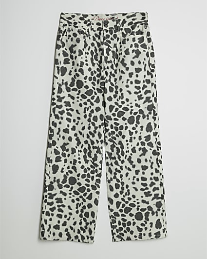 Petite White Leopard Print Straight Leg Jeans