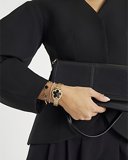 Gold Flower Face Watch Bracelets Set