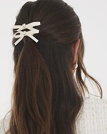 Cream 2 Pack Bow Hair Clips