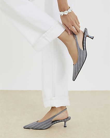 Grey Stripe Slingback Court Heels