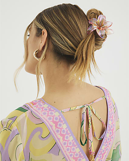 Pink Flower Hair Claw Clip