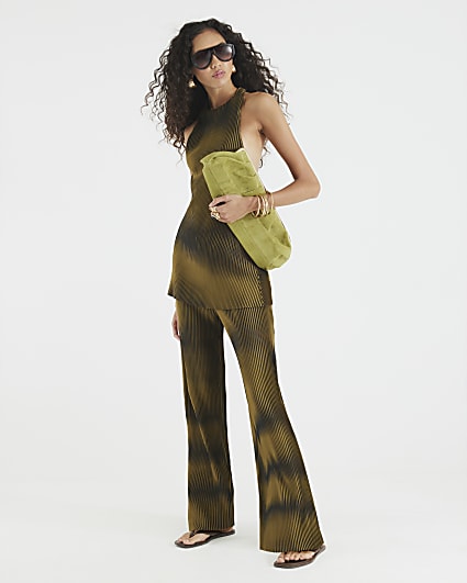Green Plisse Wide Leg Trousers