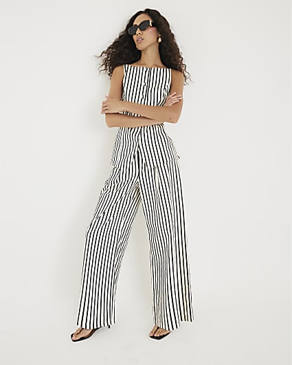 Cream Stripe Wide Leg Trousers