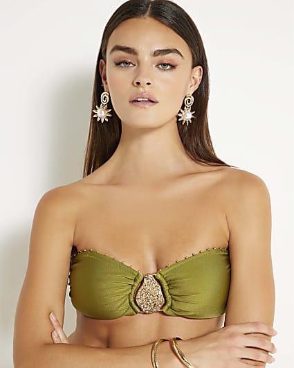 Khaki Hardware Bandeau Bikini Top