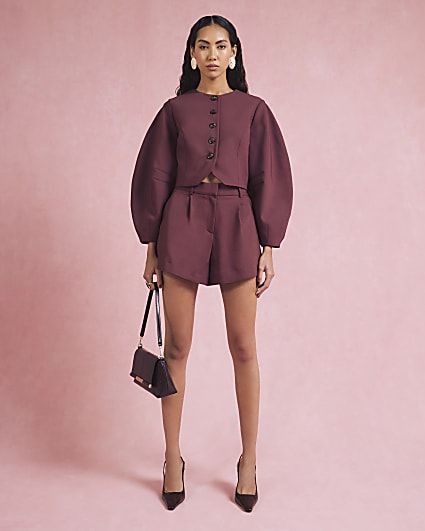 Red Puffed Sleeve Tailored Blazer