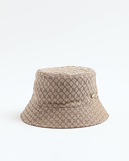 Brown Monogram Print Bucket Hat