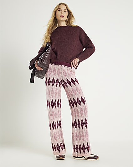 Pink Argyle Knit Trousers