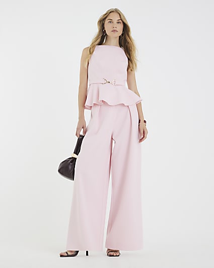Pink High Waisted Wide Leg Trousers